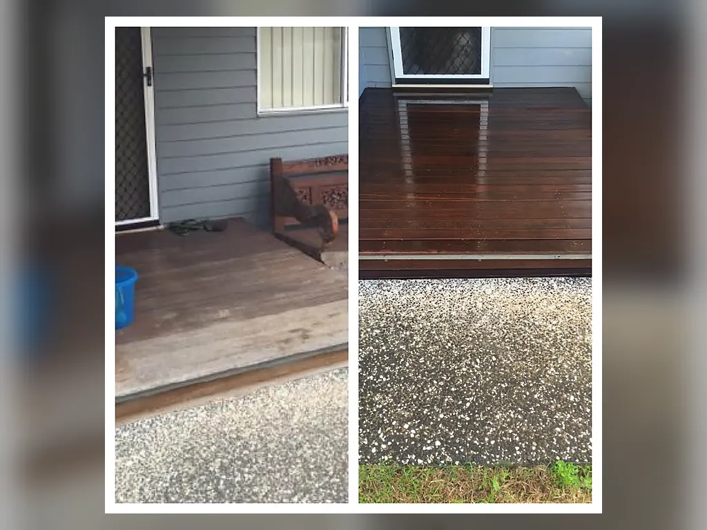 Timber deck before and after cleaning and finishing