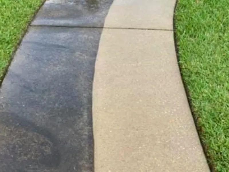 Outdoor path showing the difference during pressure cleaning