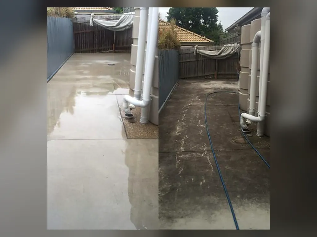 Concrete before and after pressure cleaning