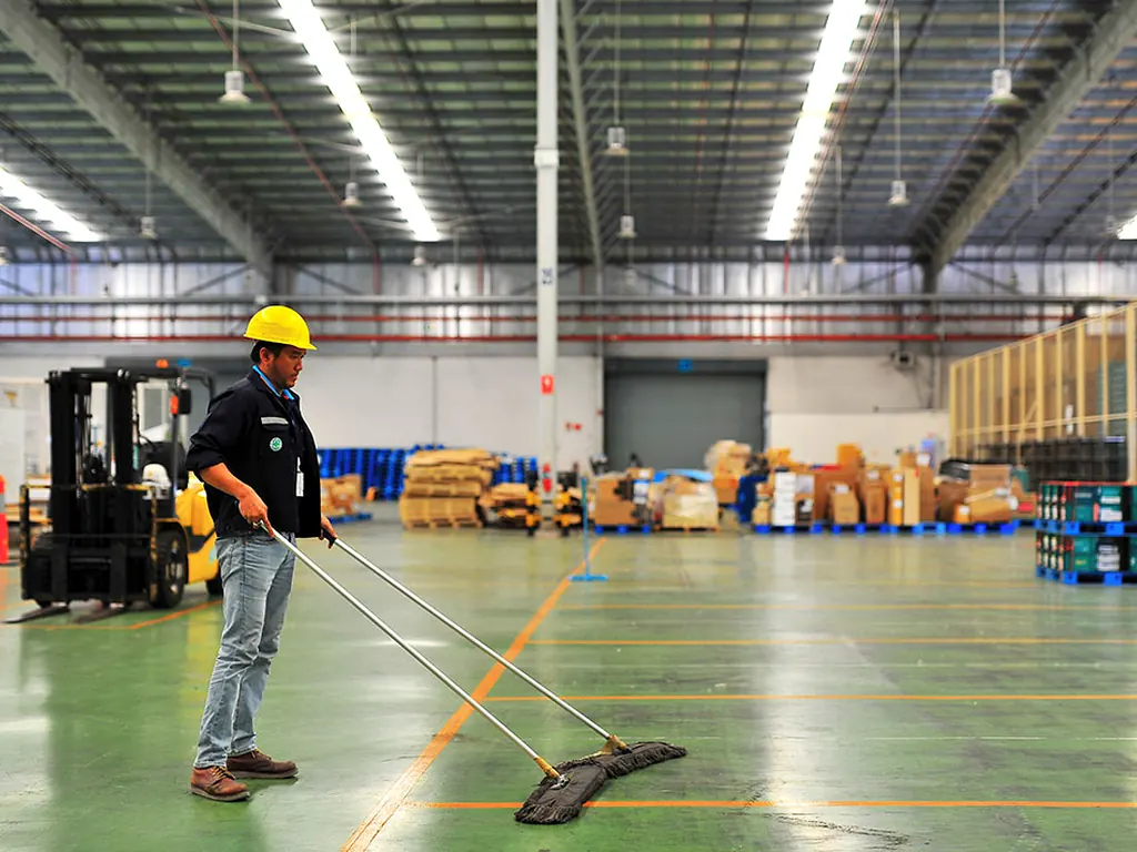 Finished industrial warehouse floor after cleaning