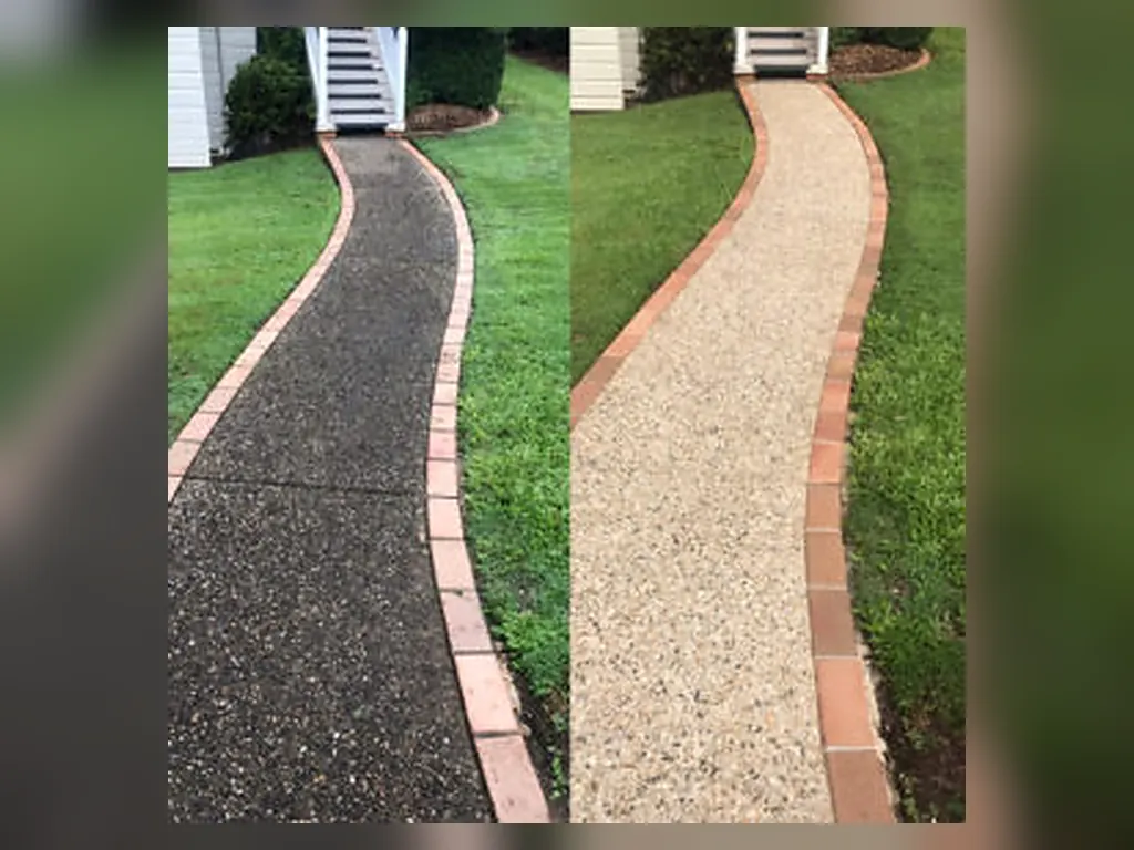 Pathway before and after pressure cleaning
