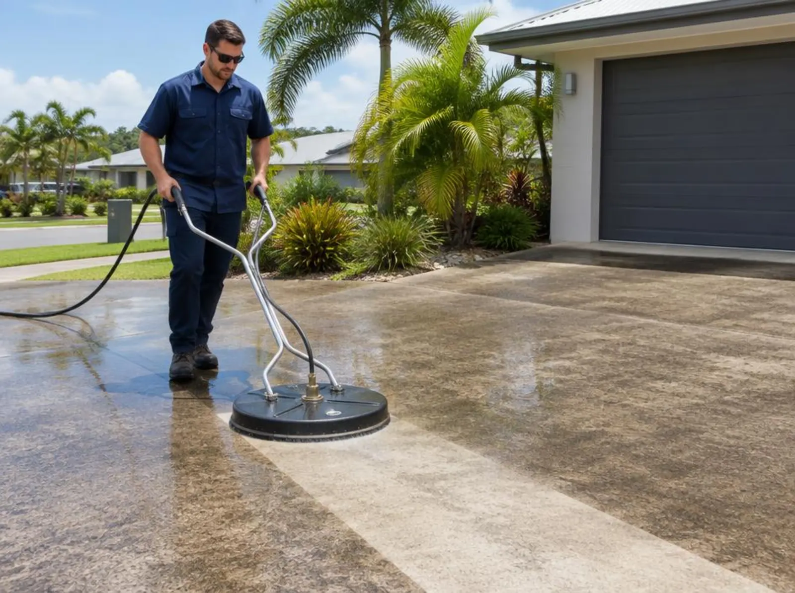 Professional pressure cleaning restoring outdoor brick pavers
