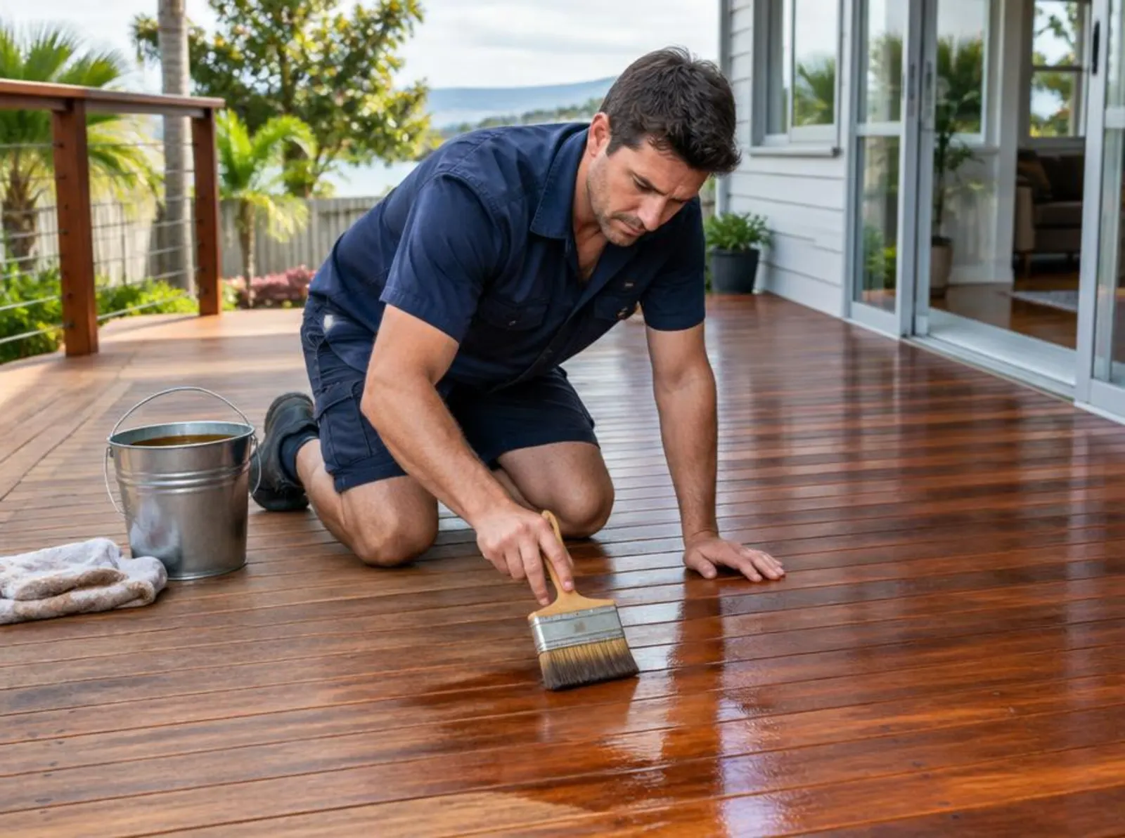 Brisbane timber deck restored with an even stained finish