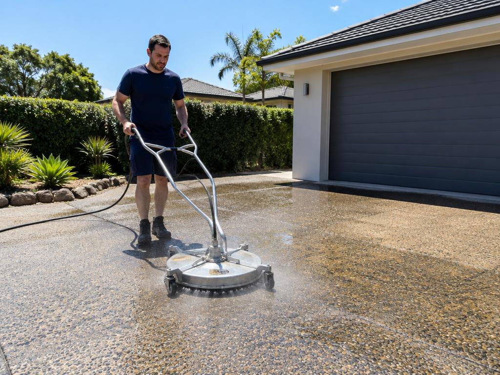 Pressure cleaning a residential driveway, driveway cleaning in Logan