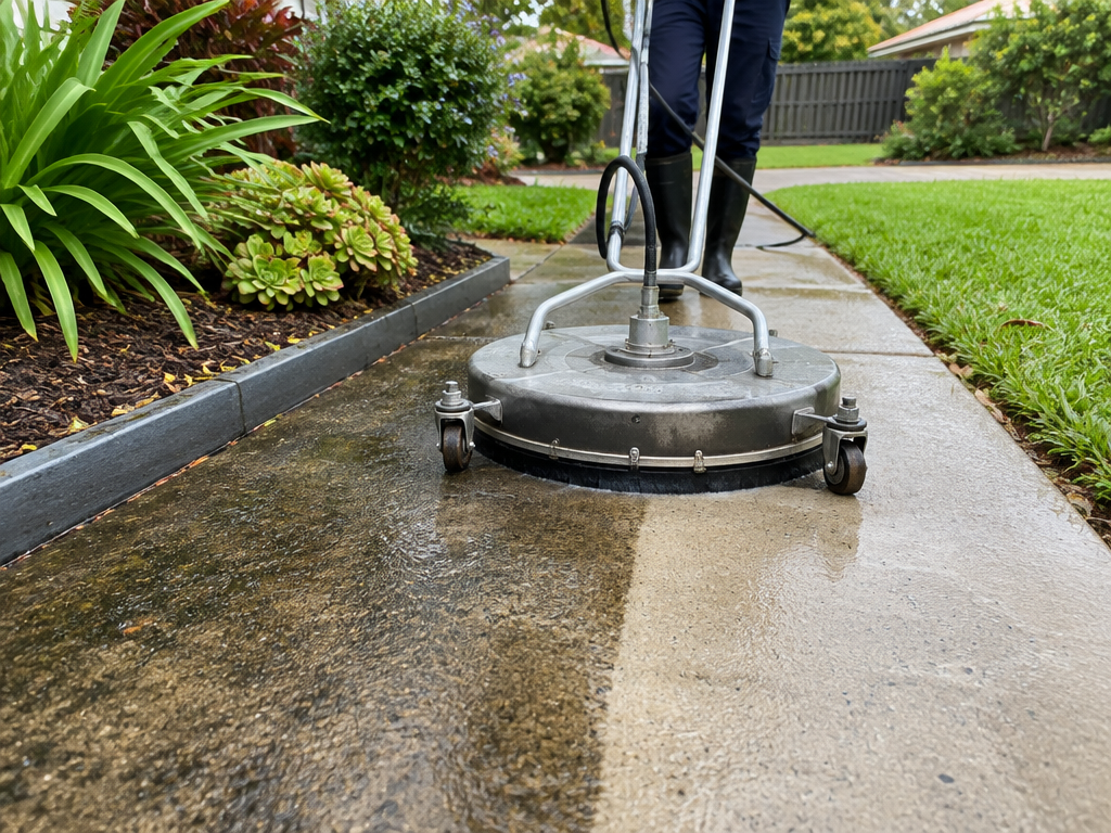 Pressure cleaning mould off a tennis court, tennis court cleaning in Ipswich