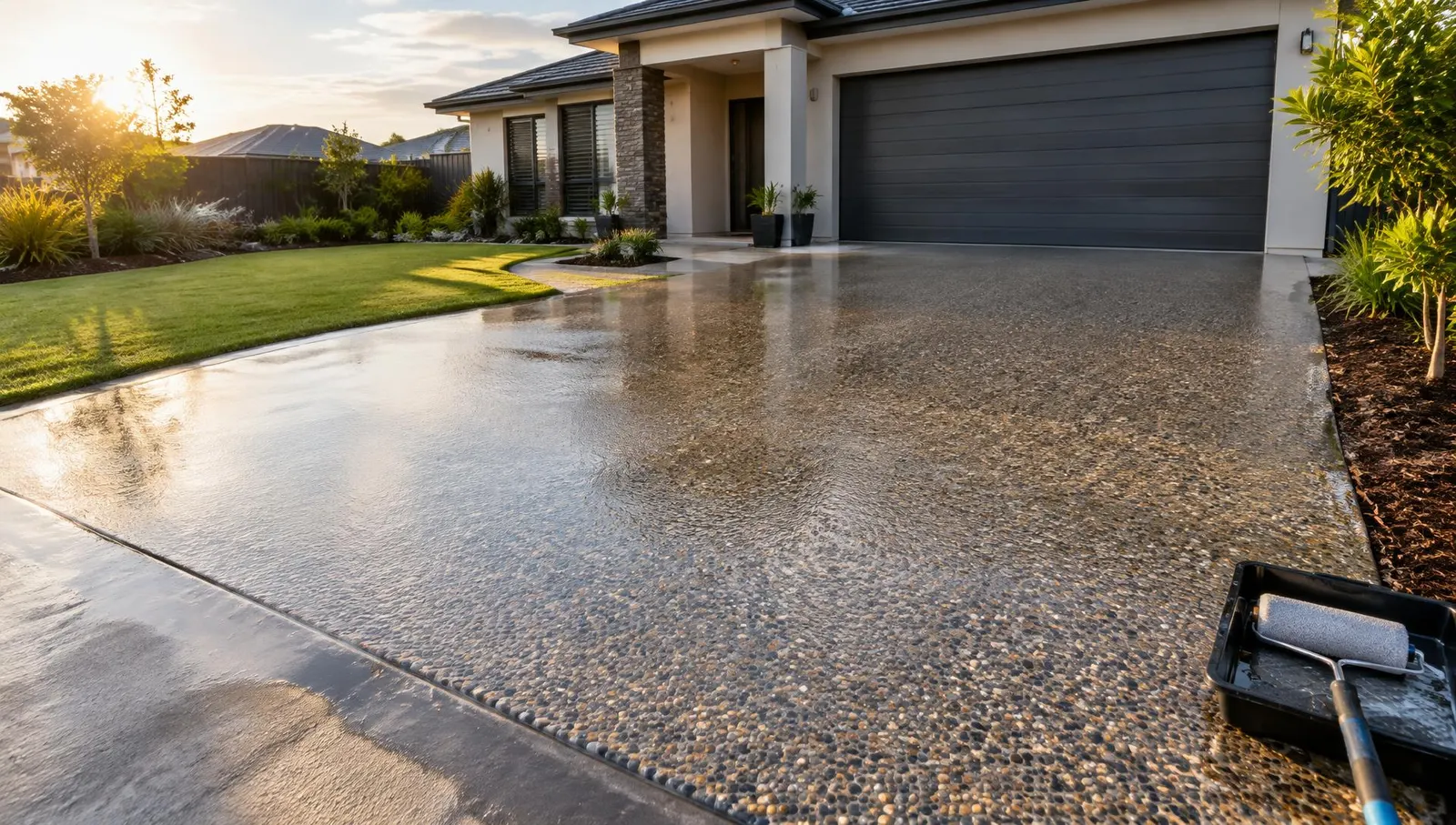 Sealed concrete surface at a Brisbane home after cleaning and sealing